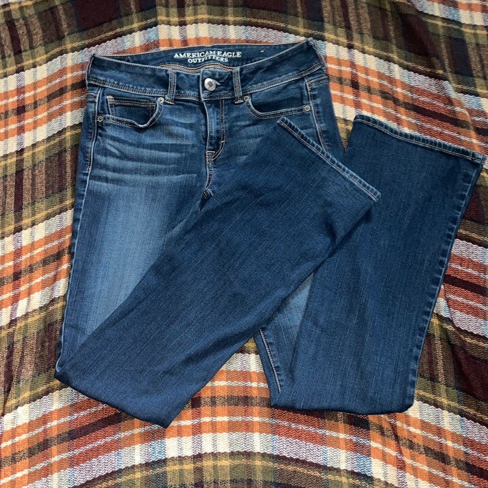 American Eagle dark washed low rise bootcut jeans